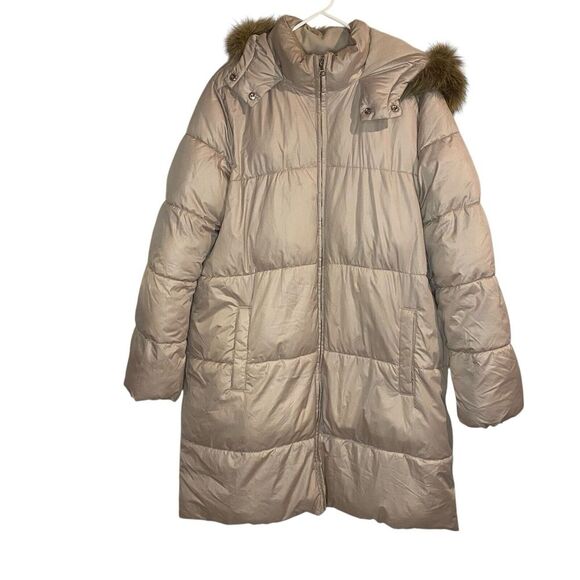 Old Navy X-Large Water Resistant Frost Free Long Puffer Jacket‎ Fur Hood Blush - Picture 1 of 6